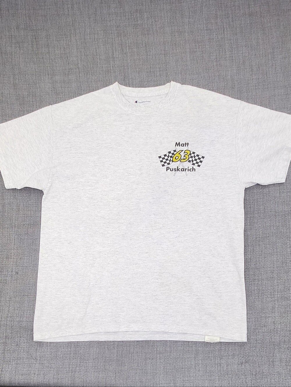 Champion Gray Racing Tee With Back Graphic Racing Photo. 63 Matt Puskarich Large